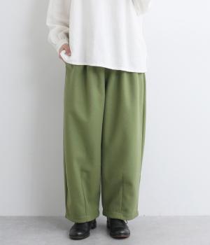 起毛Wフェイスカットソータック・ダーツ入り9分丈バルーンパンツ(カーキ-F)