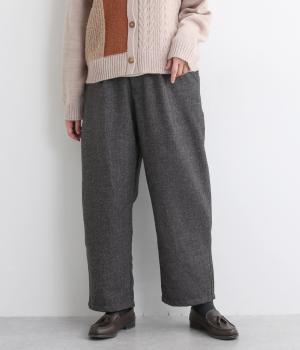 毛混ポリ布帛ツイードポリタフタ裏地付ポケット付きパンツ(グレー杢-F)