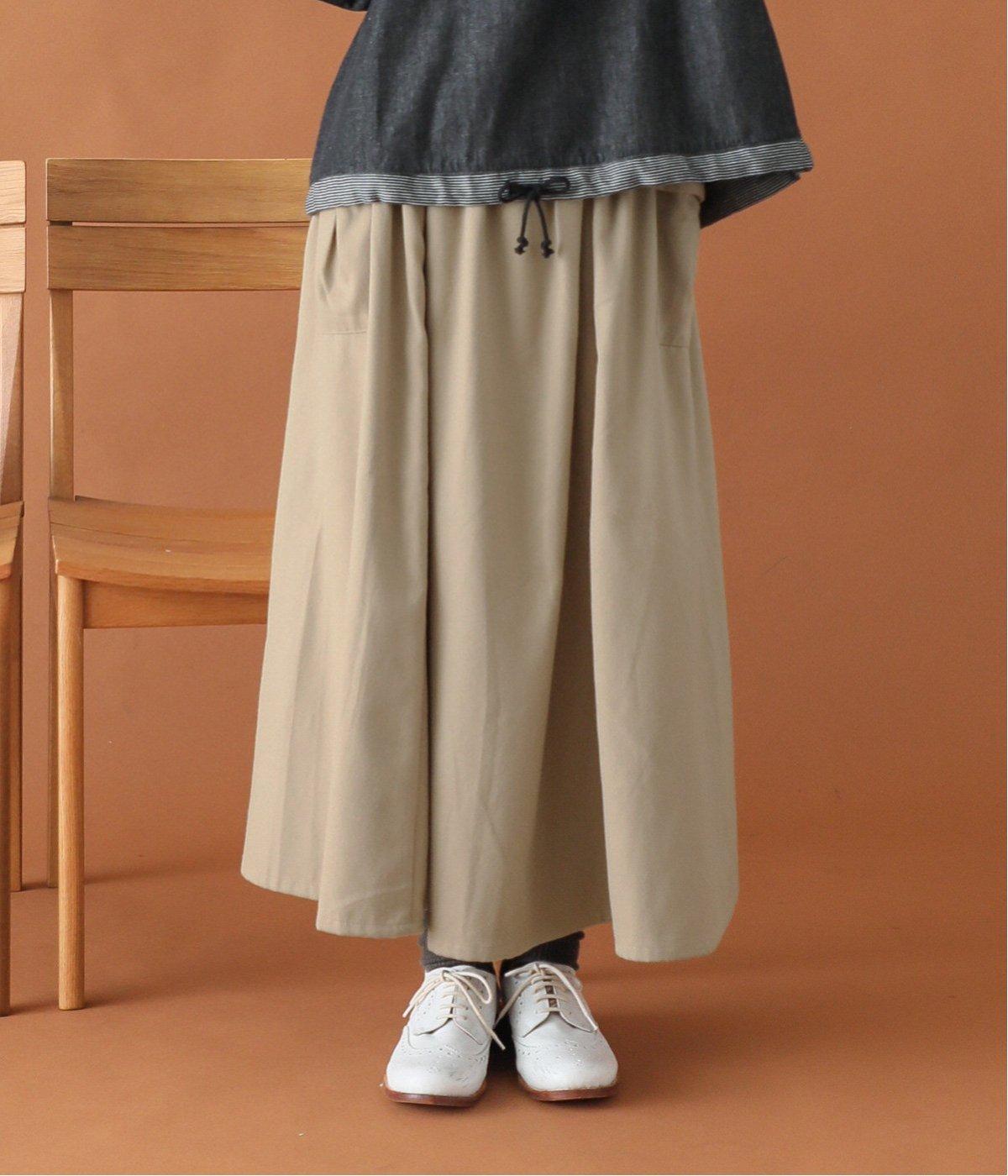 ウエストタック入り9分丈ロングフレアスカート(ベージュ-F)