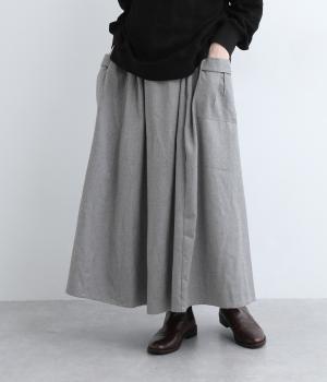 ウエストタック入り9分丈ロングフレアスカート(グレー-F)