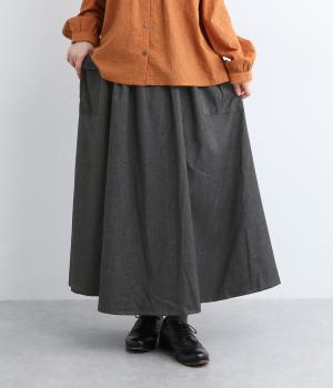 ウエストタック入り9分丈ロングフレアスカート(ダークグレー-F)