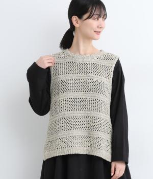 ミックステープヤーンニットベスト(ベージュ-F)