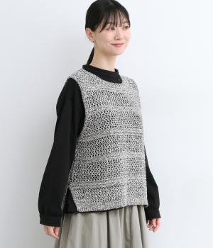 ミックステープヤーンニットベスト(グレー-F)