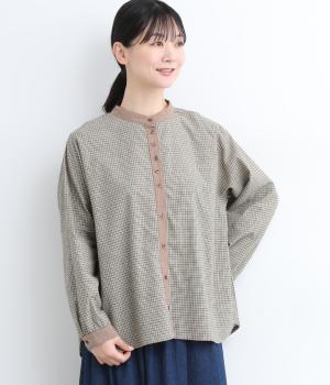 表起毛チェック柄ブラウス(ベージュ-F)
