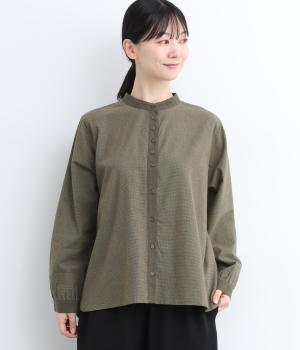 表起毛チェック柄ブラウス(カーキ-F)