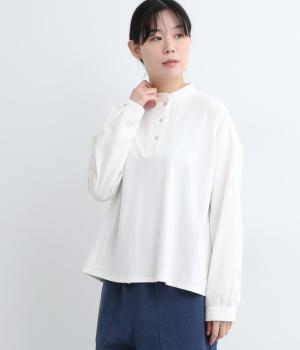 コットン天竺無地ヘンリーネックカットソー(アイボリー-F)