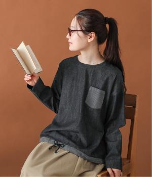 胸ポケット付き裾ドロスト紐付きブラウス