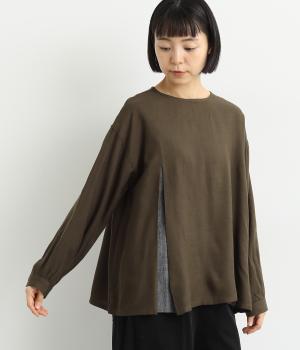 レイヤード風タック入りブラウス(ダークブラウン-F)