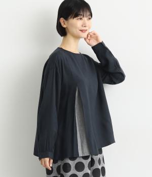 レイヤード風タック入りブラウス(ネイビー-F)