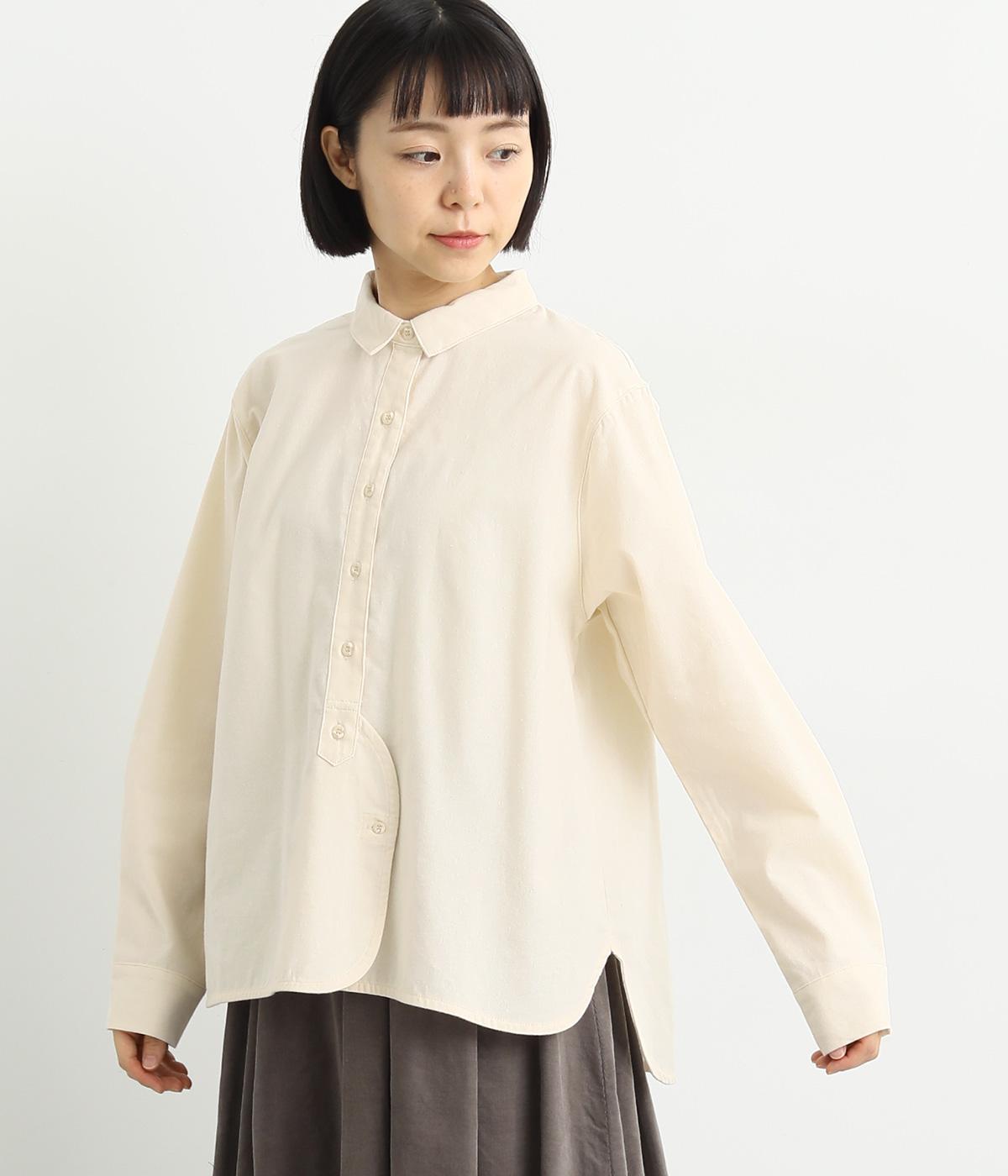 襟付き前開きラウンドヘムブラウス(アイボリー-F)