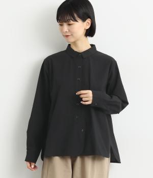 襟付き前開きラウンドヘムブラウス(ブラック-F)