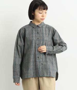 襟付き前開きラウンドヘムブラウス(グレー-F)