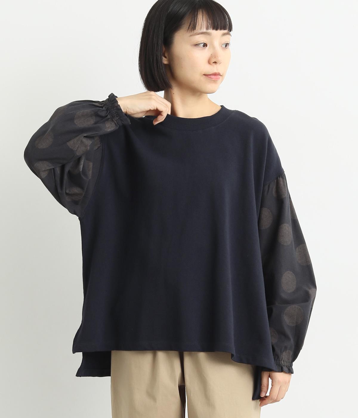 袖ゴム入り裾前後差付プルオーバー(ネイビー-F)