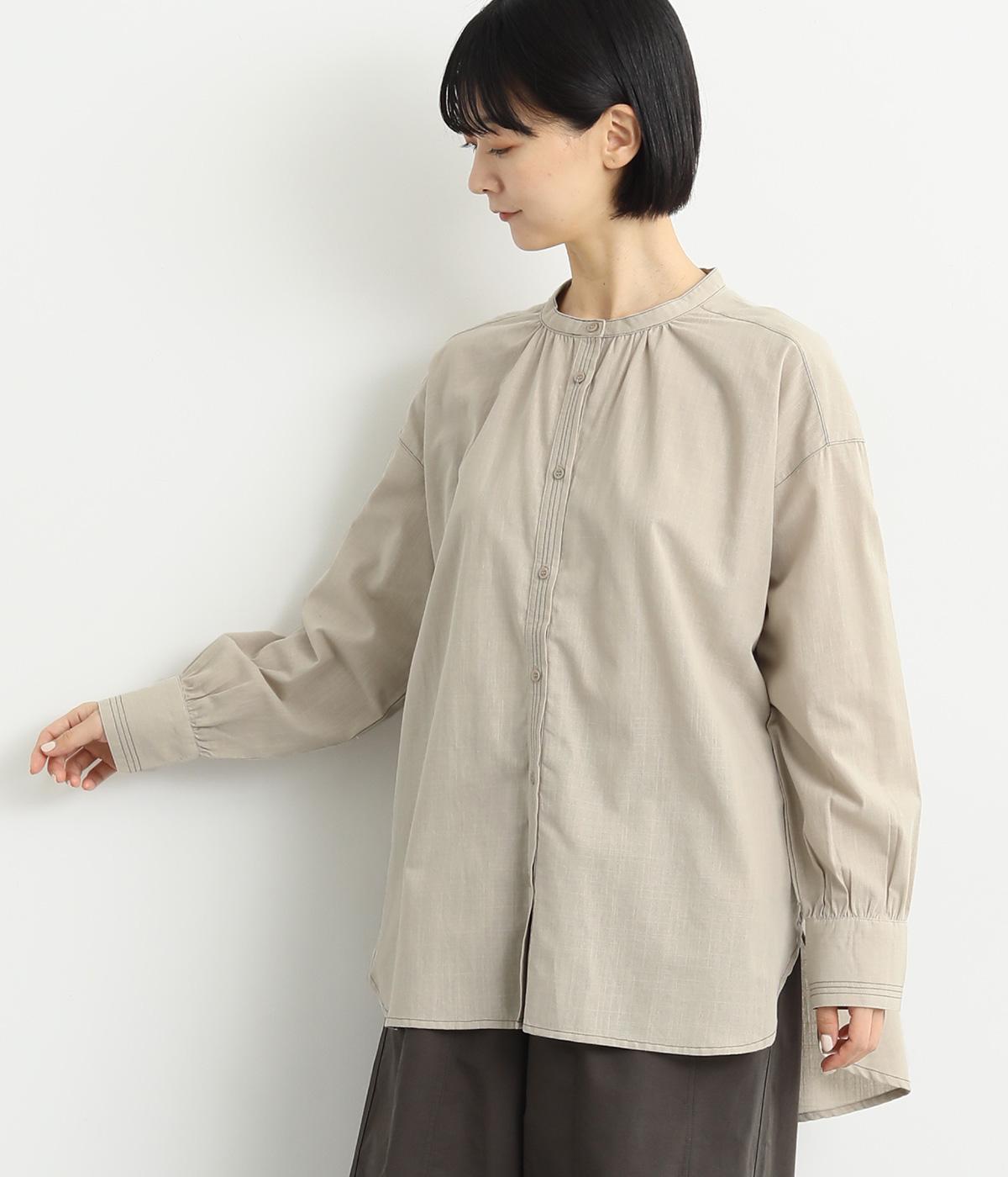スタンドカラーギャザー入りチュニック(ナチュラル-F)