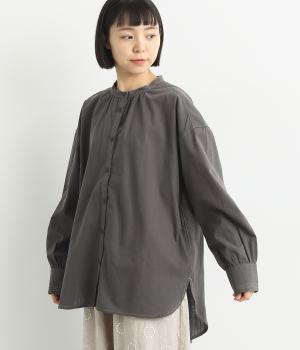 スタンドカラーギャザー入りチュニック(チャコール-F)