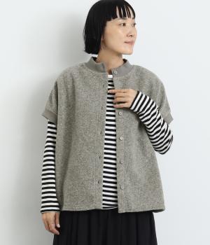ウール混表起毛メランジニットソー2wayボタン開きリブベスト