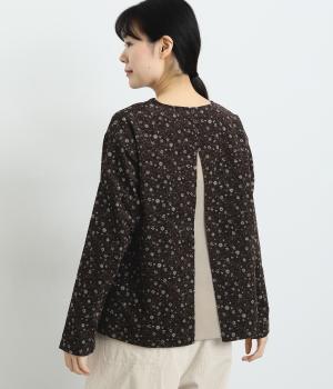 コーデュロイ起毛バックレイヤード風ブラウス(ダークブラウン-F)