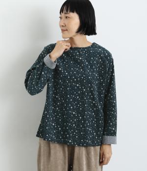 コーデュロイ起毛バックレイヤード風ブラウス(ブルーグリーン-F)