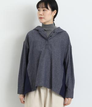 コットン表起毛フード付きブラウス(ネイビー-F)