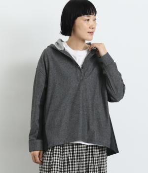 コットン表起毛フード付きブラウス(ブラック-F)