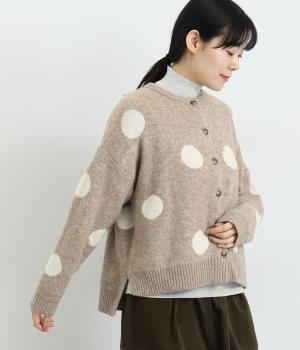 ウール混ジャカードドットニットカーディガン(杢ベージュ-F)