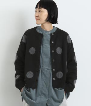 ウール混ジャカードドットニットカーディガン(ブラック-F)