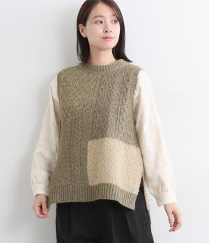 ニット4種類柄異素材パッチワークニットベスト