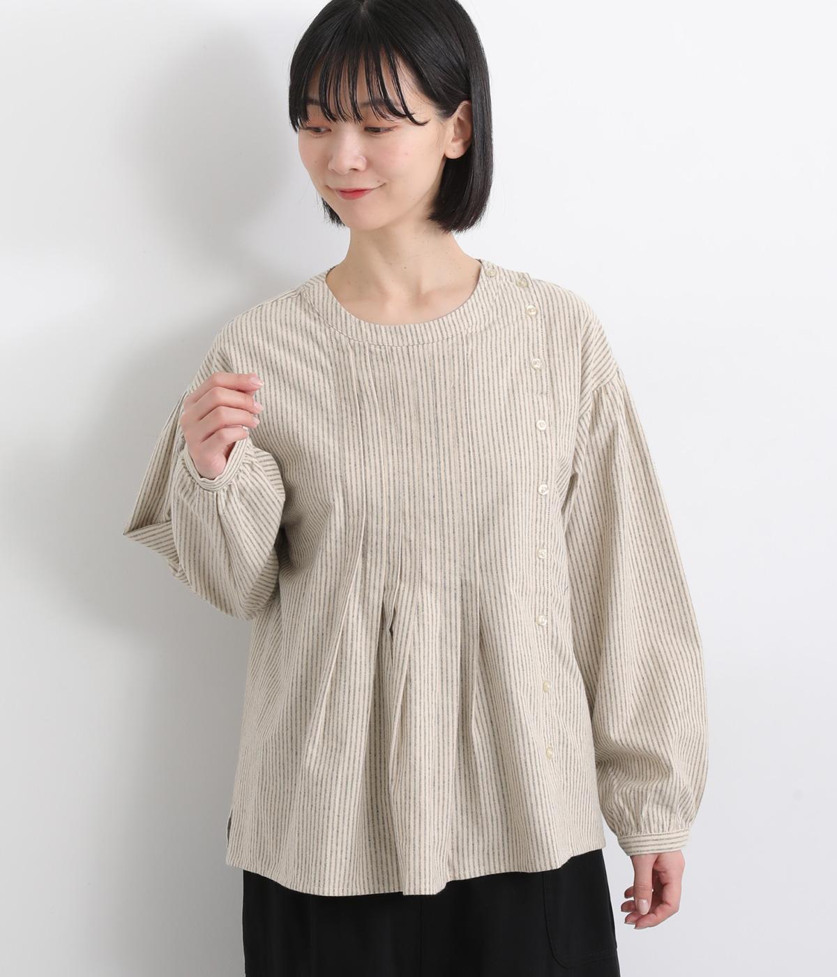 先染めコットンフランネルストライプ・チェック柄アソートブラウス(アイボリー-F)