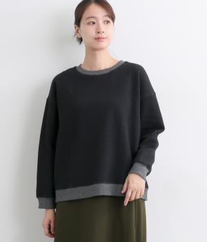 ジャカードカットキルトリブカットソープルオーバー(ブラック-F)