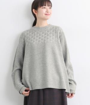 ニット無地布帛ストライプ・チェック柄アソート袖口切替ニットプルオーバー(ライトグレー杢-F)