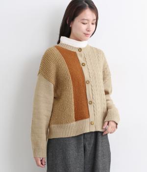 ニット4種類柄パッチワークニットカーディガン