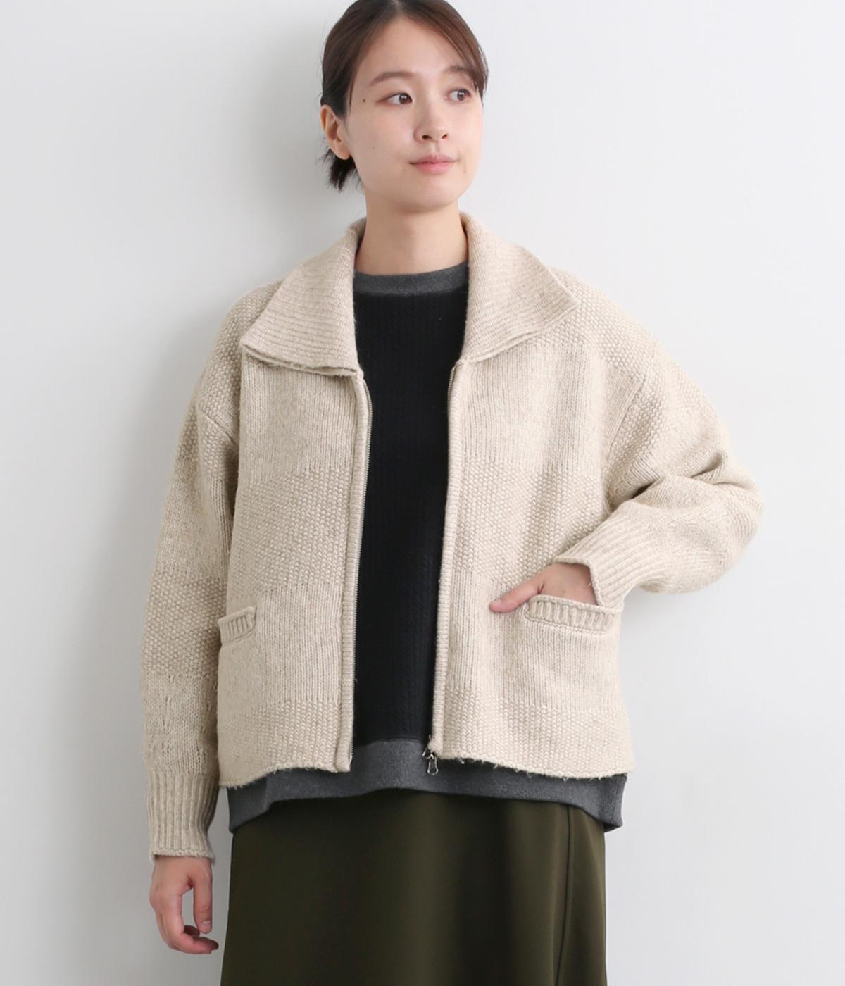 ニットWジップアップカーディガン(ナチュラル杢-F)