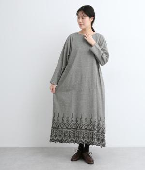コットンリネン裾パネル刺繍ワンピース(グレー-F)