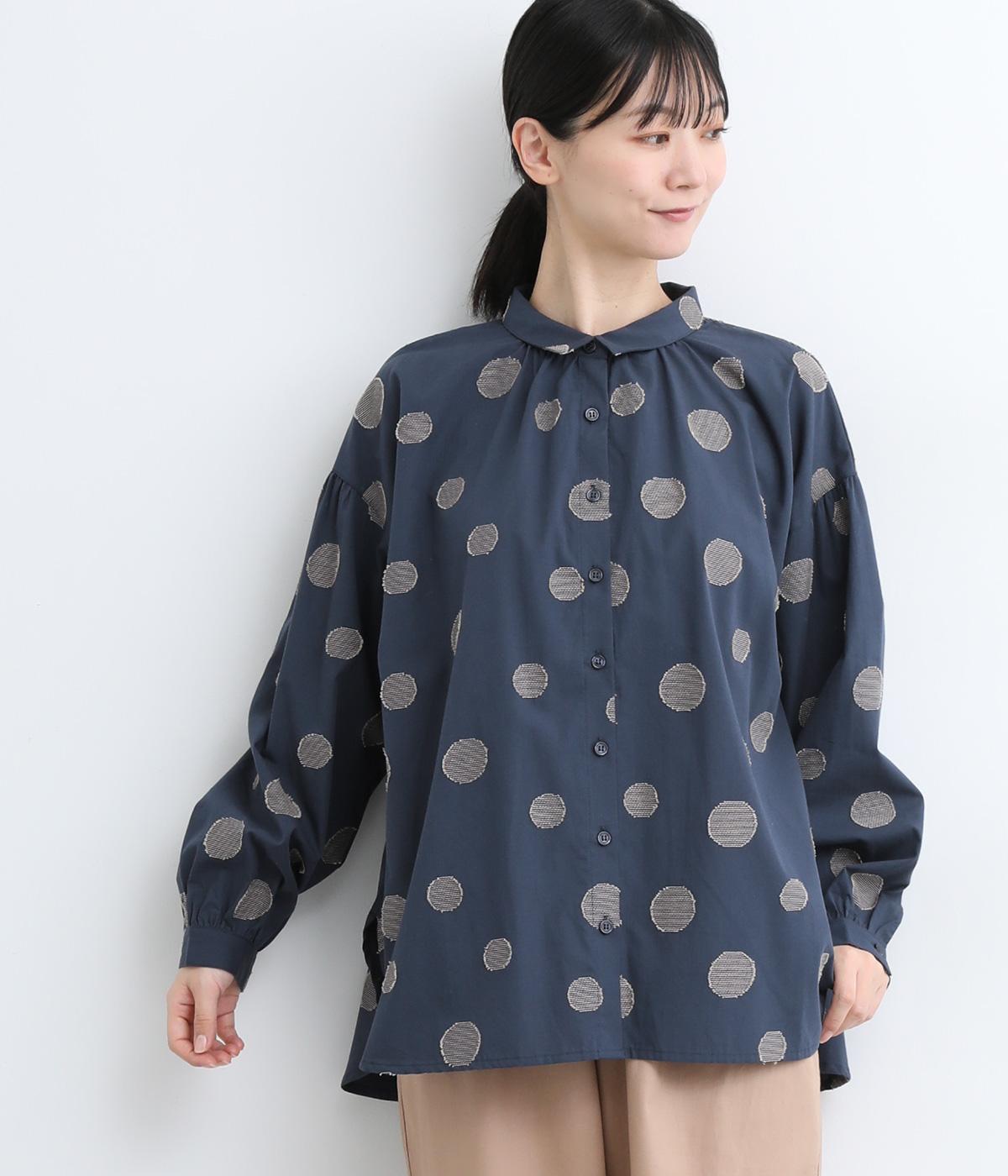 コットン布帛ジャカードランダムドット柄シャツチュニック(ネイビー-F)