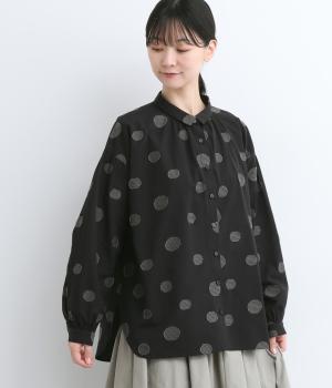 コットン布帛ジャカードランダムドット柄シャツチュニック(ブラック-F)