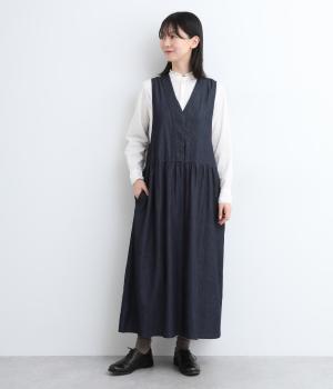 デニムVネックジャンパースカート(ネイビー-F)