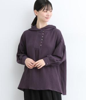 コットン楊柳Wガーゼフード付きチュニック(パープル-F)