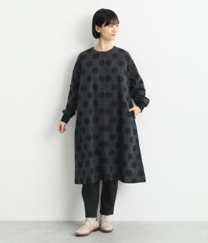 起毛ドットクルーネックドロップショルダーワンピース(ネイビーブラック-F)