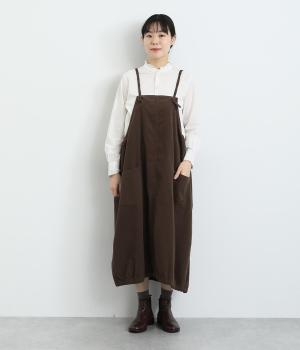 コットンコーデユロイバルーンエプロンワンピース(モカ-F)