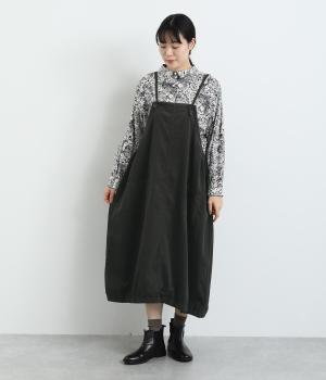 コットンコーデユロイバルーンエプロンワンピース(ダークグレー-F)