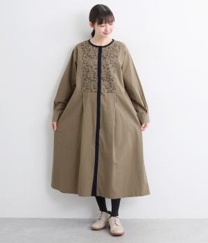 起毛コットン配色刺繍入りワンピース(ベージュ-F)