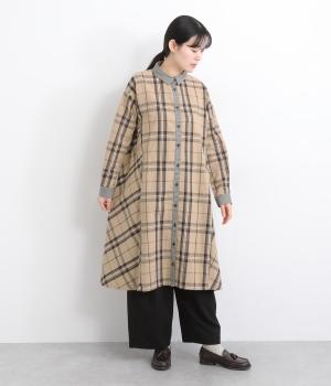 先染めコットンリネンフランネルチェック柄アソートシャツワンピース