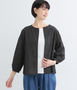 コットン総レースショート丈アウター(ブラック-F)