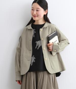 コットンリネン丸襟ジャケット(カーキ-F)