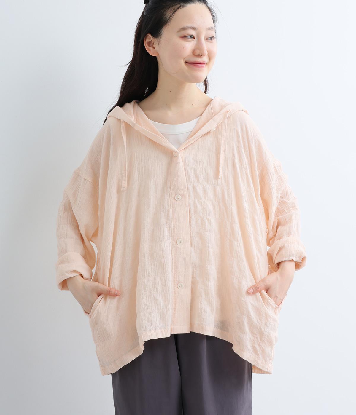 先染めコットンフード付きアウター(ピンク-ML)