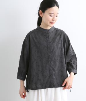 コットンボイル花柄総刺繍ジャケット(チャコール-ML)