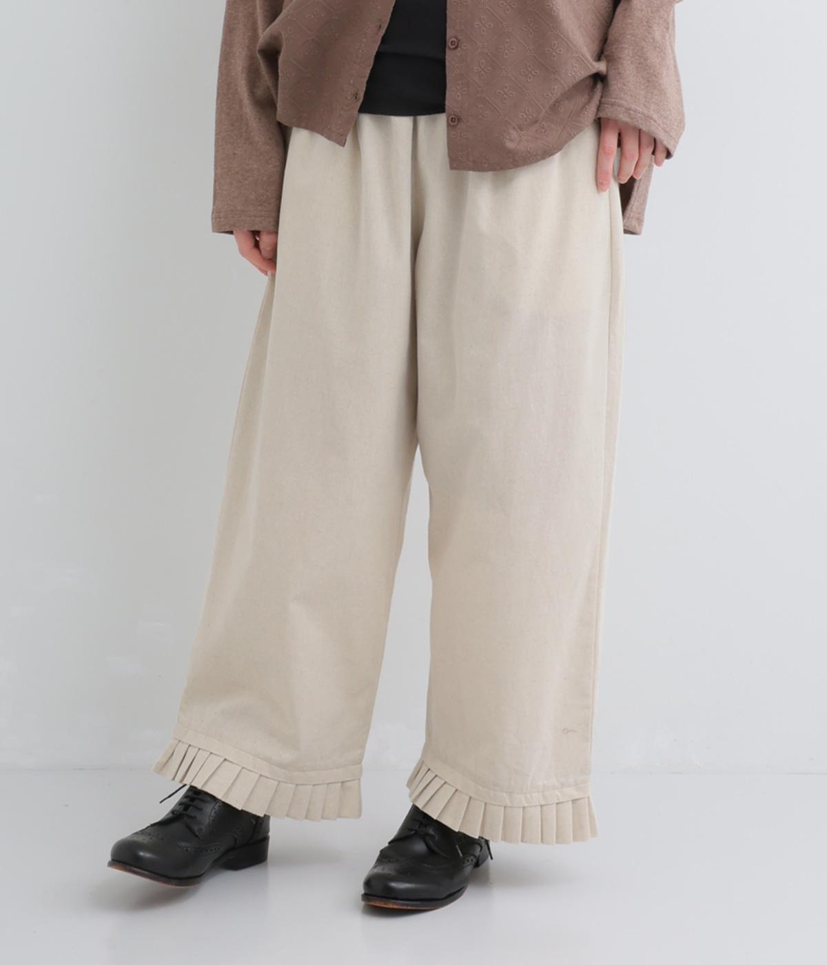 コットンリネン裾タックフリルパンツ(ベージュ-F)
