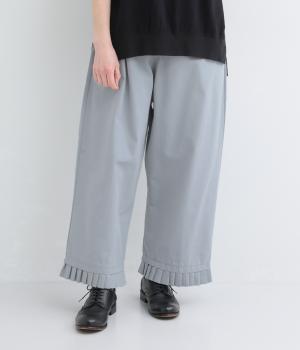 コットンリネン裾タックフリルパンツ(ブルー-F)