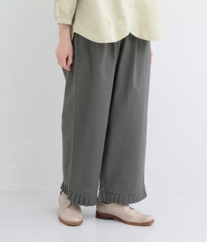 コットンリネン裾タックフリルパンツ(ダークグレー-F)