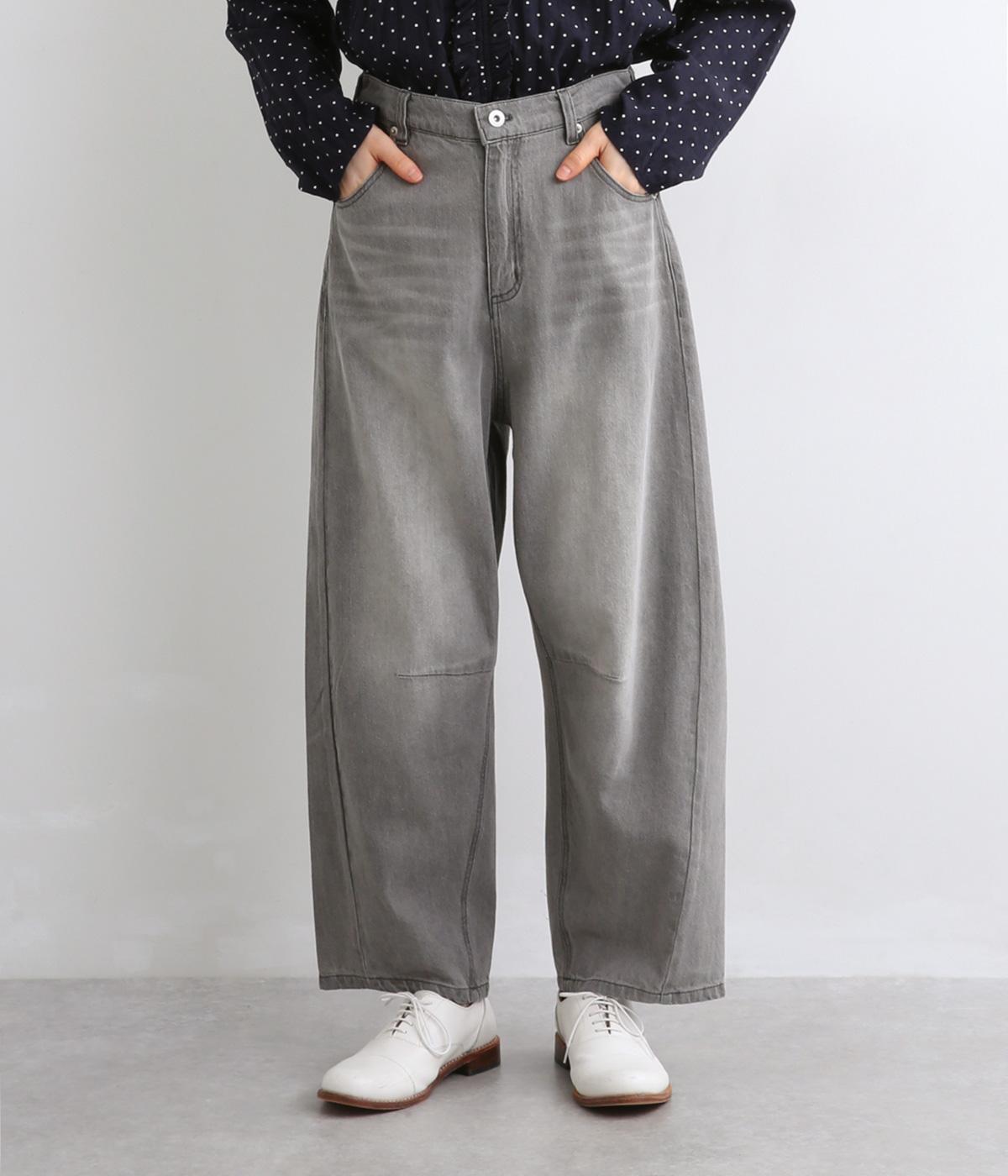 甘織ソフトデニム　パネル切替テーパードパンツ(グレー-F)